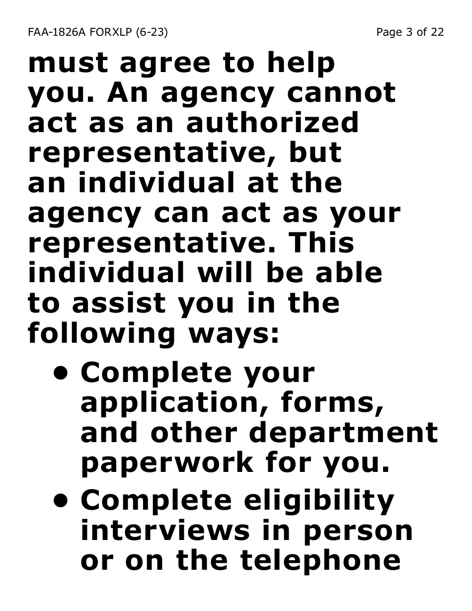 Form FAA-1826A-XLP Nutrition Assistance (Na) Authorized Representative Request (Extra Large Print) - Arizona, Page 3