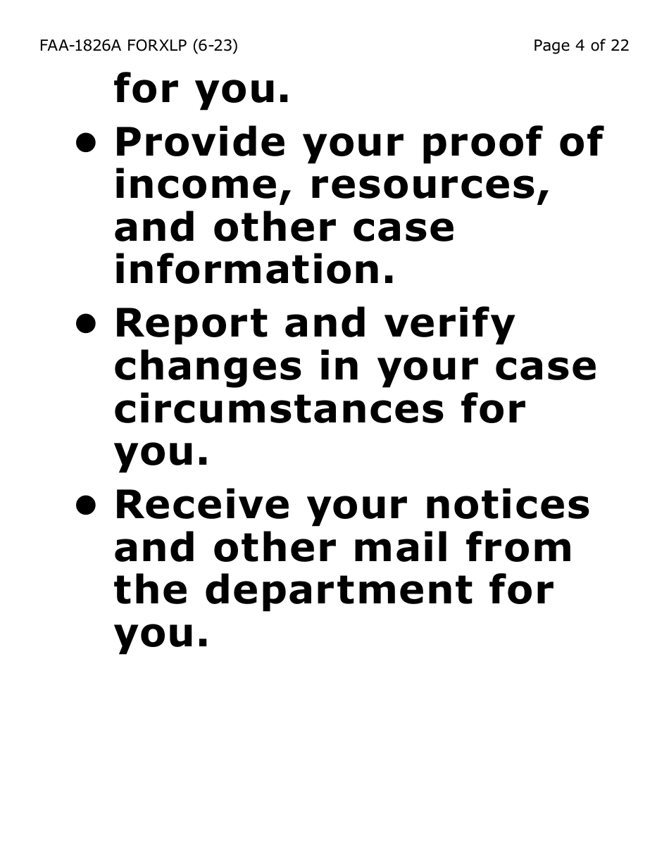 Form FAA-1826A-XLP Nutrition Assistance (Na) Authorized Representative Request (Extra Large Print) - Arizona, Page 4
