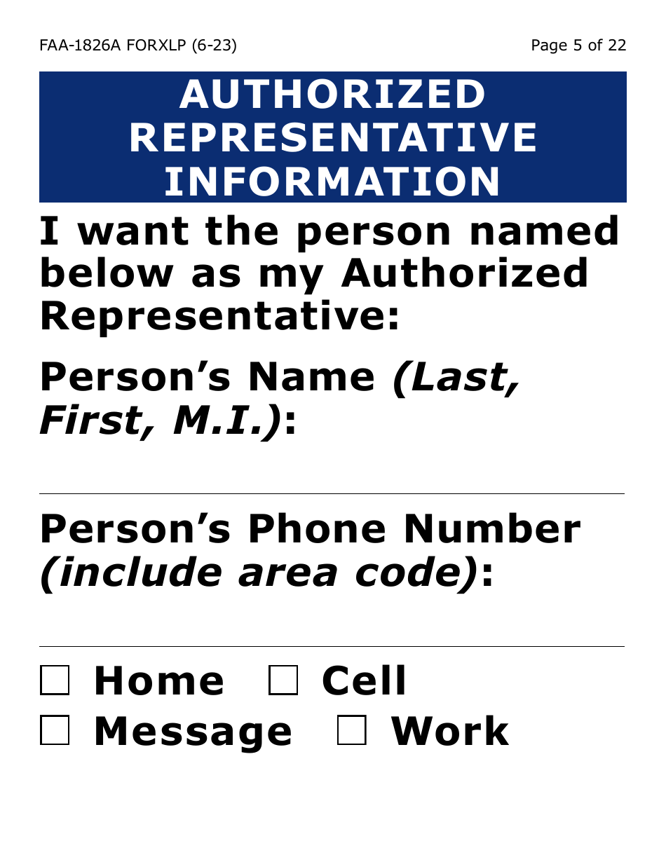 Form FAA-1826A-XLP Nutrition Assistance (Na) Authorized Representative Request (Extra Large Print) - Arizona, Page 5