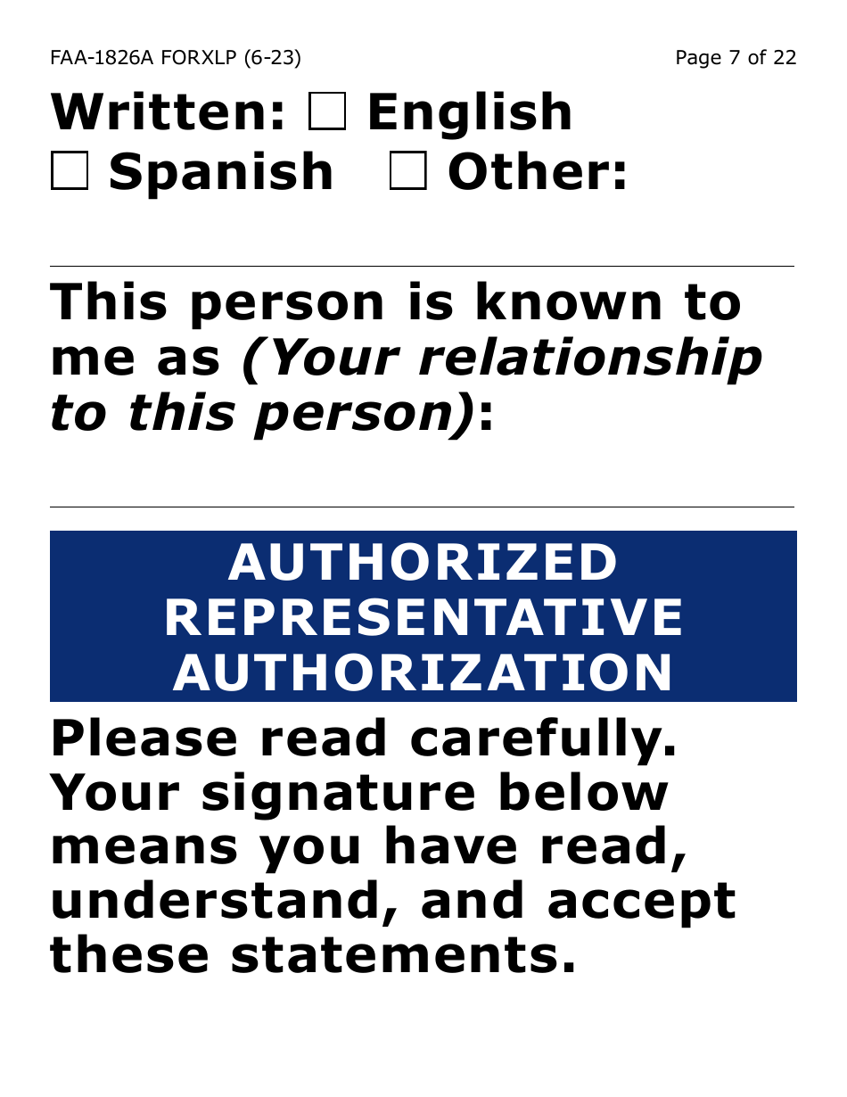 Form FAA-1826A-XLP Nutrition Assistance (Na) Authorized Representative Request (Extra Large Print) - Arizona, Page 7