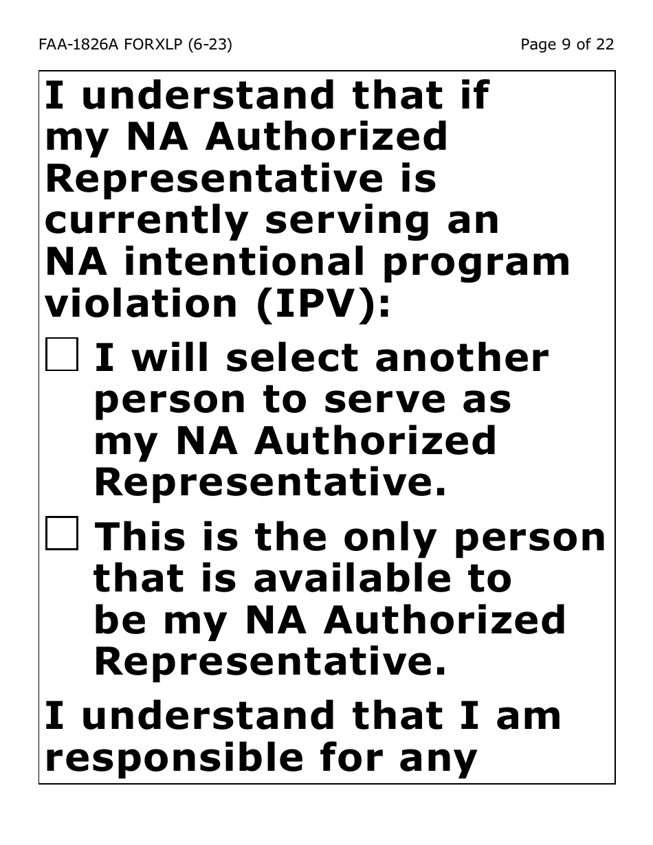 Form FAA-1826A-XLP Nutrition Assistance (Na) Authorized Representative Request (Extra Large Print) - Arizona, Page 9