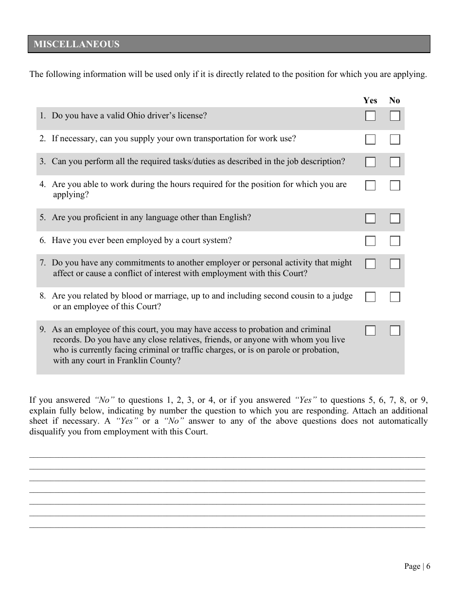Application for Employment - Franklin County, Ohio, Page 6