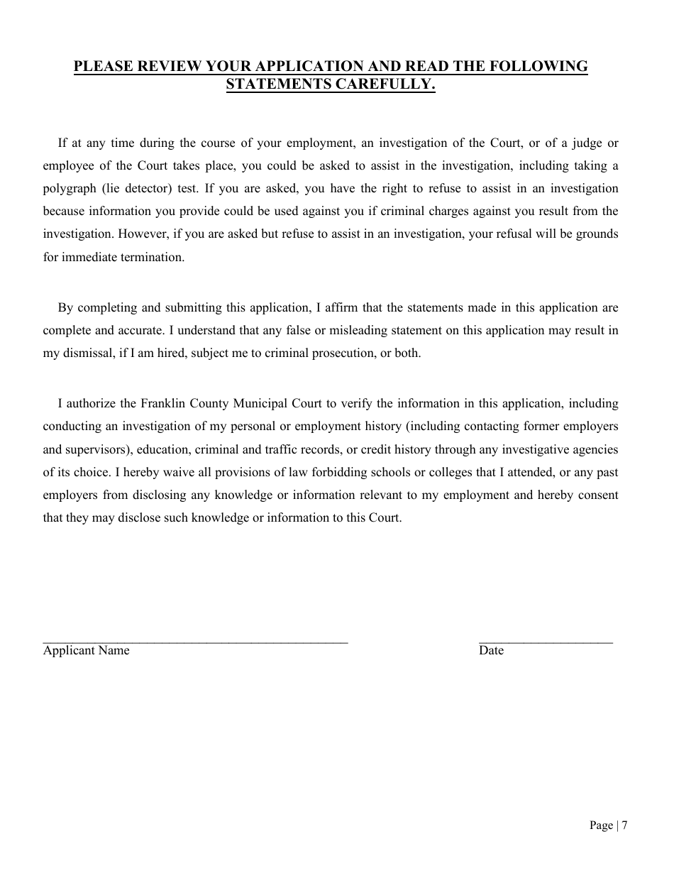 Application for Employment - Franklin County, Ohio, Page 7