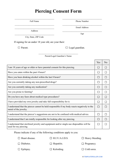Piercing Consent Form
