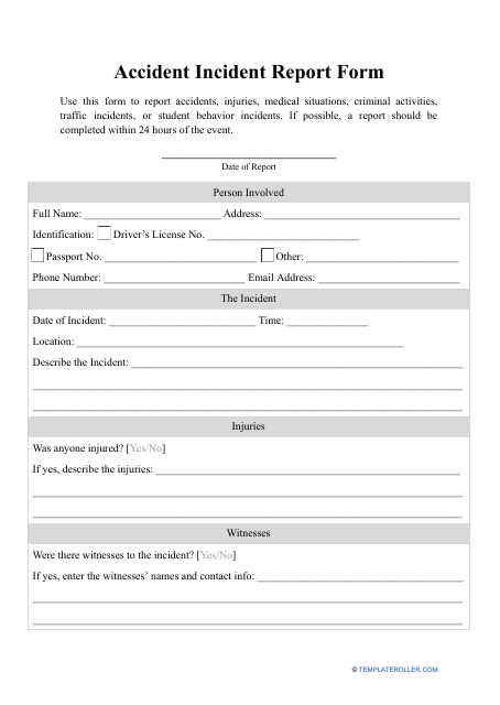 Accident Incident Report Form Download Pdf