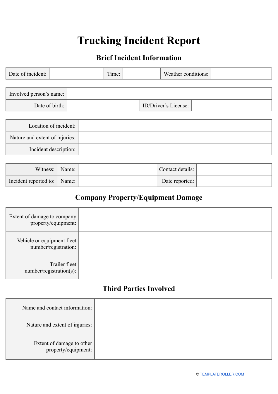 Trucking Incident Report Template, Page 1