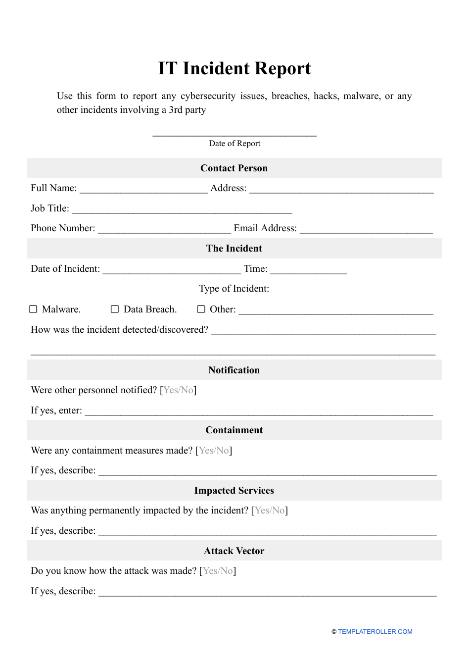 It Incident Report Template Fill Out Sign Online And Download Pdf Templateroller 4068