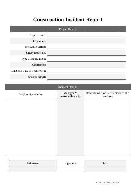 Construction Incident Report Template Download Pdf