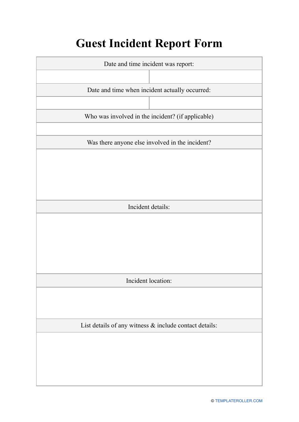 Guest Incident Report Form - Fill Out, Sign Online and Download PDF ...