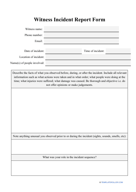 Witness Incident Report Form