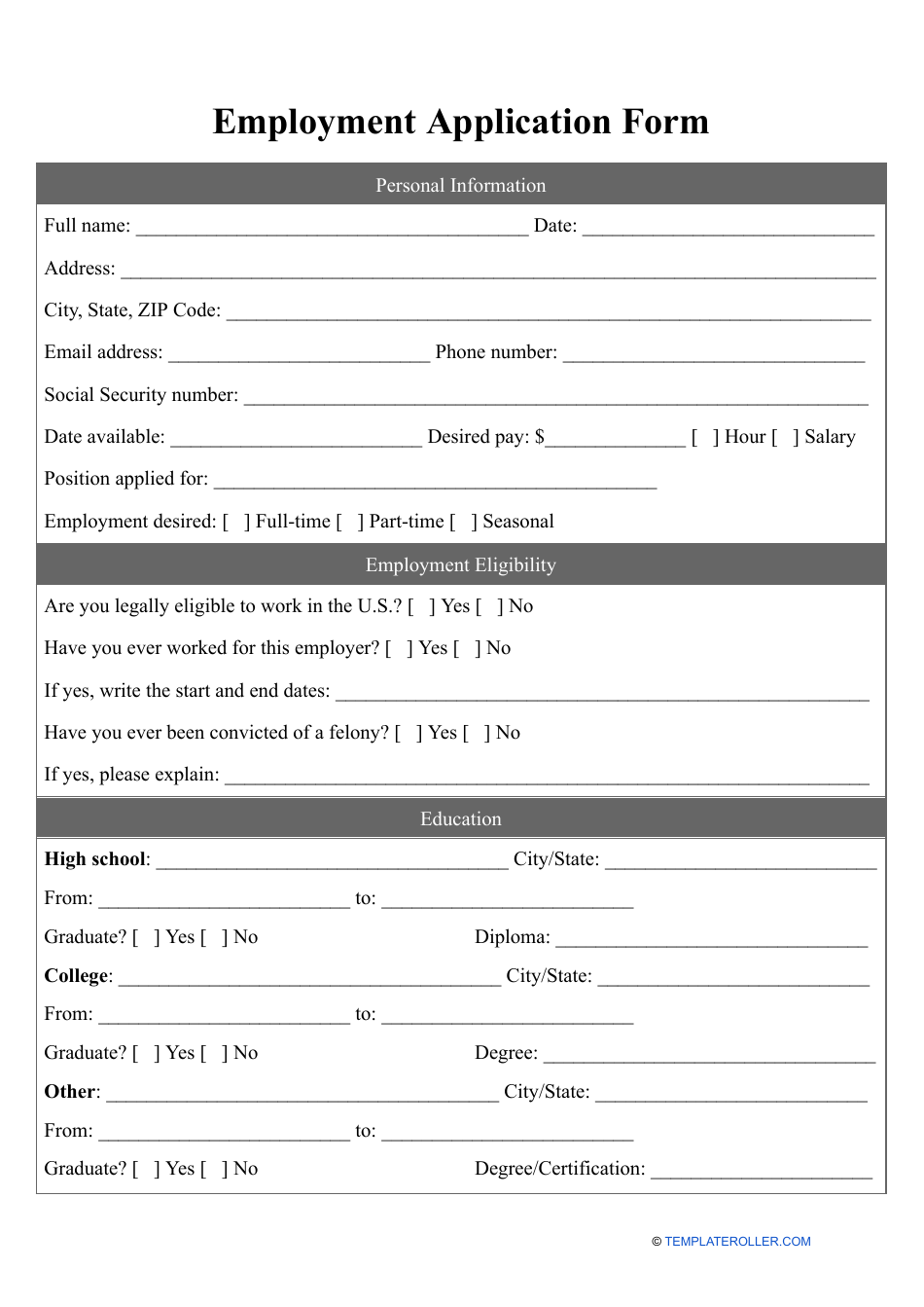 Employment Application Form Fill Out Sign Online And Download Pdf Templateroller 6793