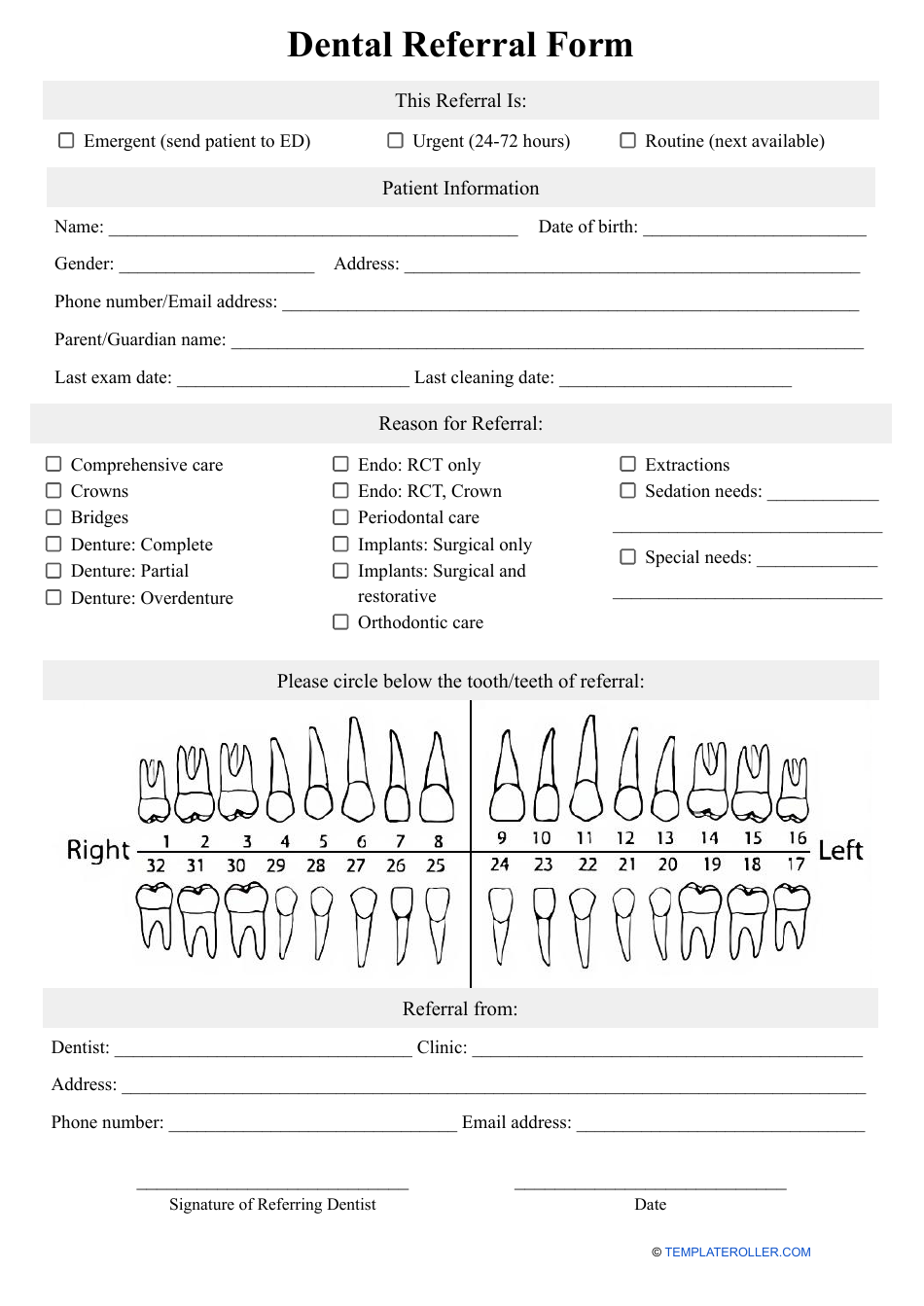 Dental Referral Form, Page 1