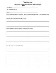Document preview: 4th Grade Book Report Template