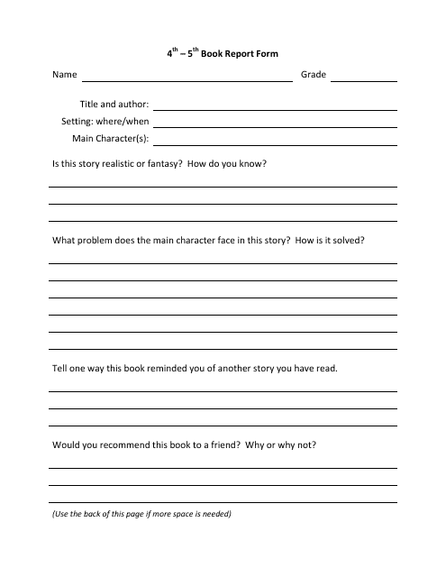 4th-5th Book Report Form