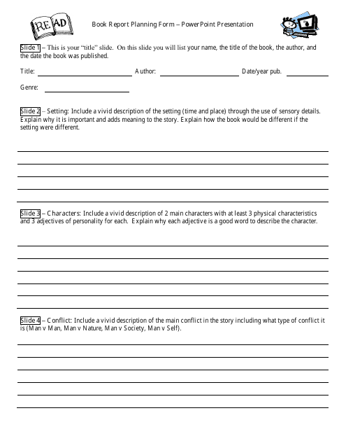 Book Report Planning Form - Powerpoint Presentation Download Pdf