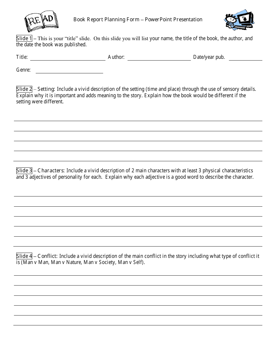Book Report Planning Form - Powerpoint Presentation, Page 1