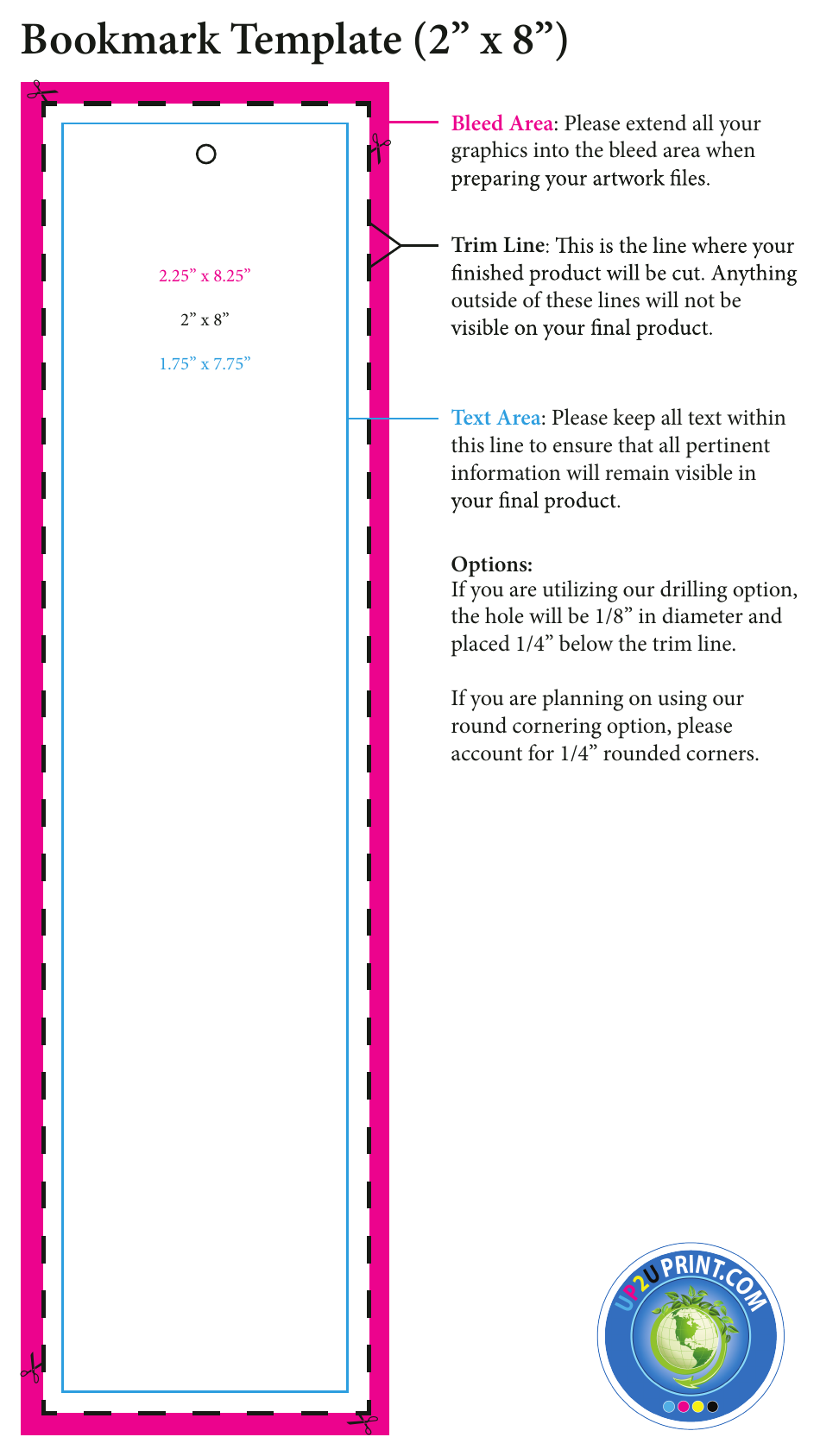 2" X 8" Bookmark Template - Up2u Print Preview Image