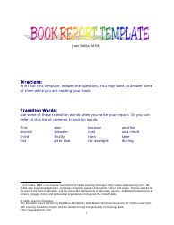 Book Report Template - Sedita Learning Strategies