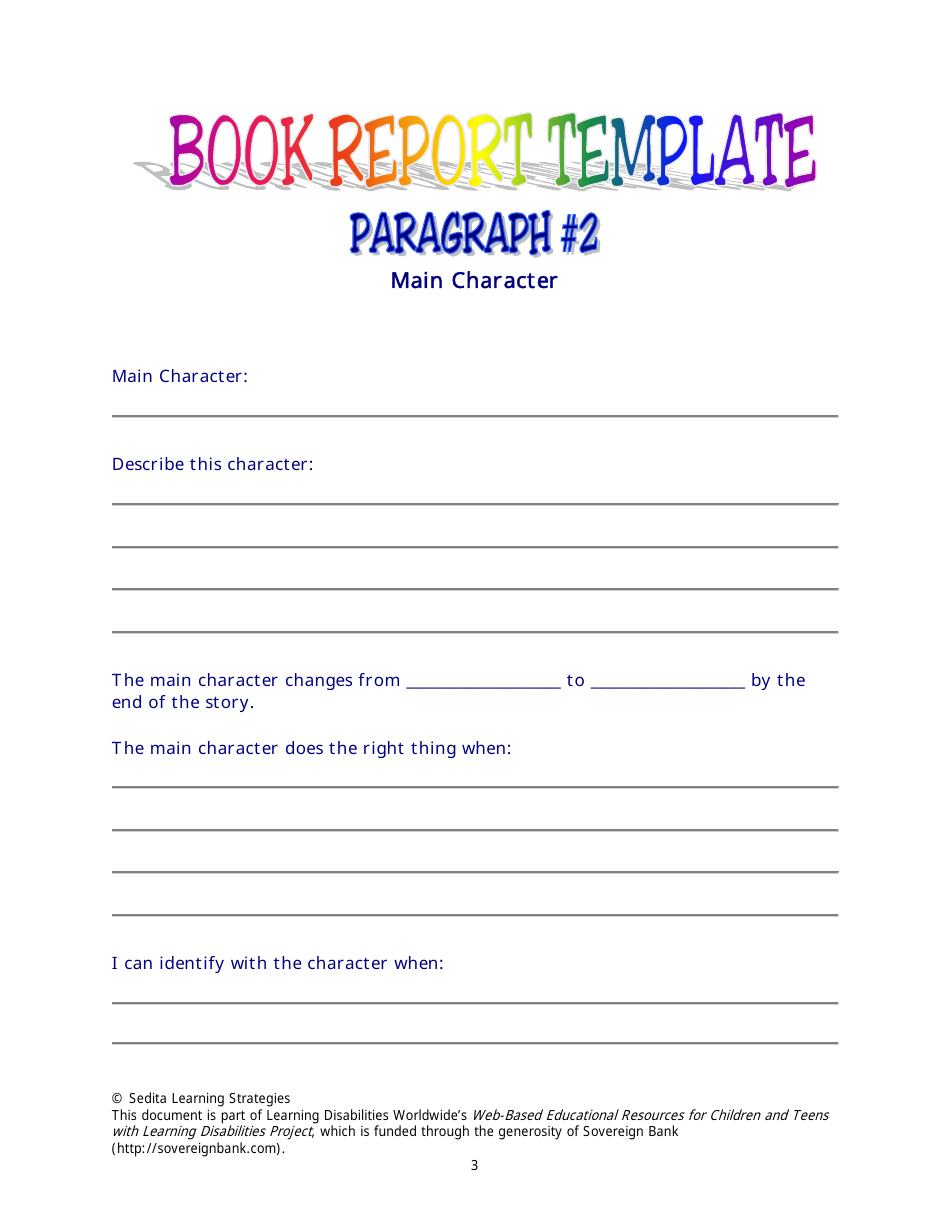 Book Report Template - Sedita Learning Strategies, Page 3