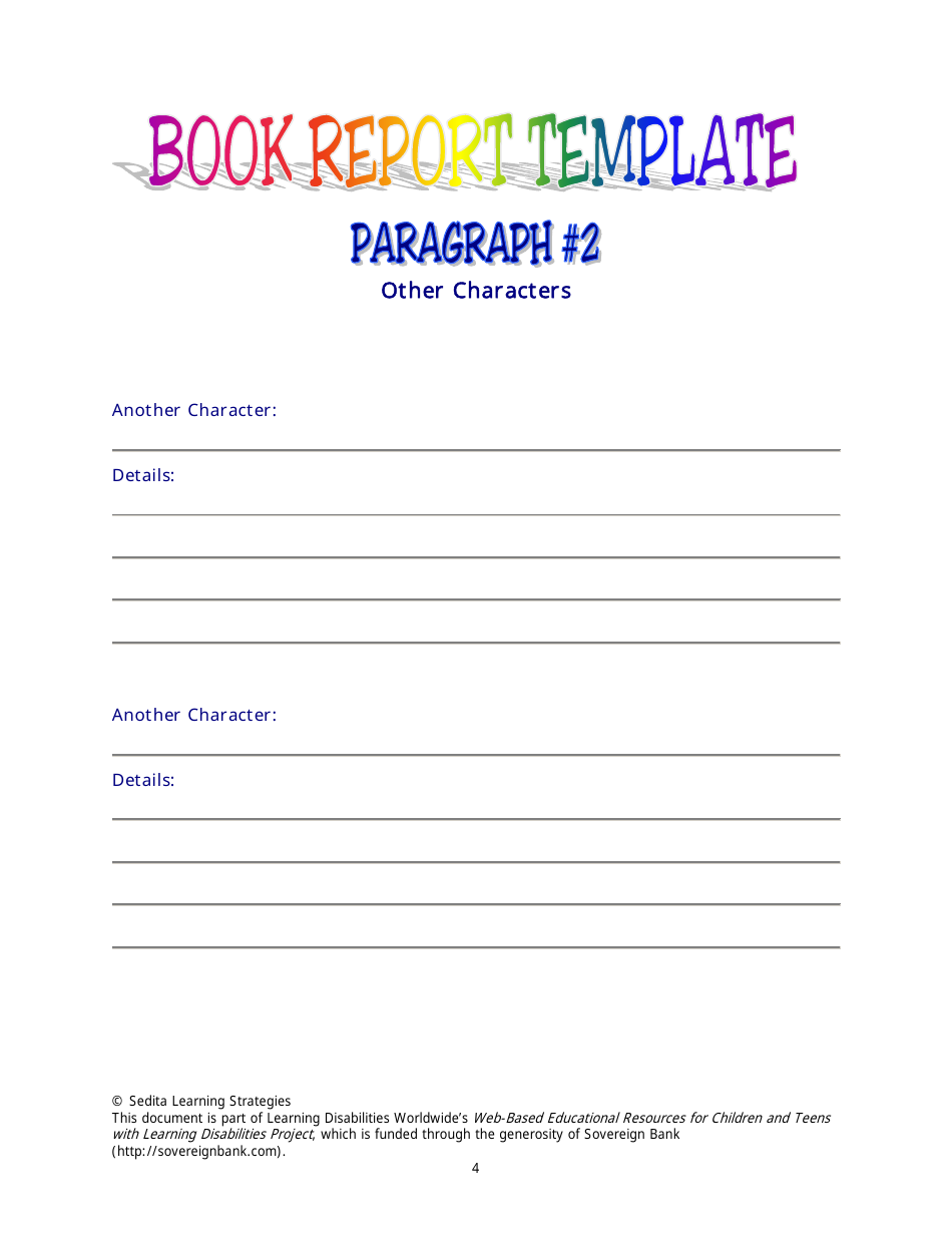 Book Report Template - Sedita Learning Strategies, Page 4