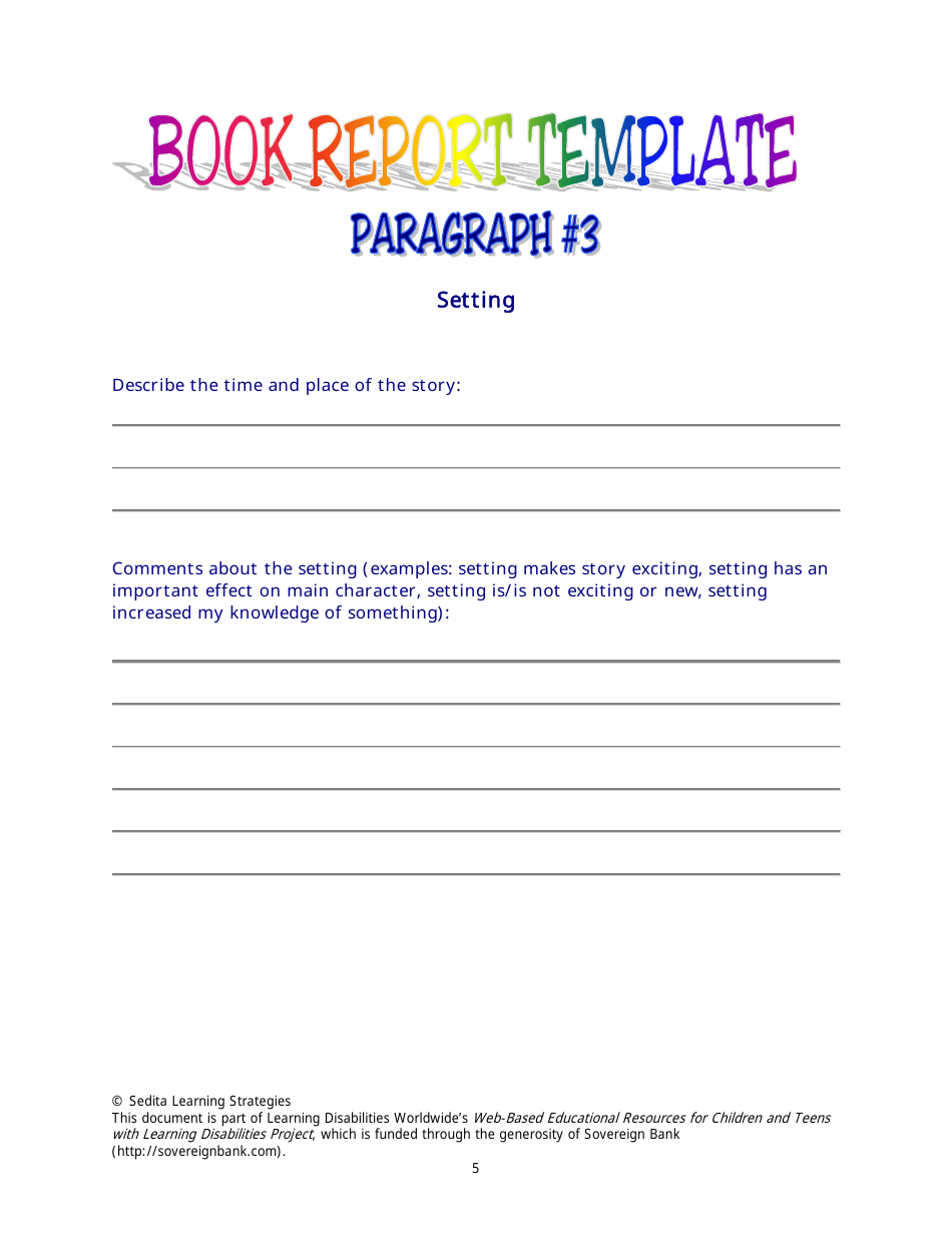 Book Report Template - Sedita Learning Strategies, Page 5