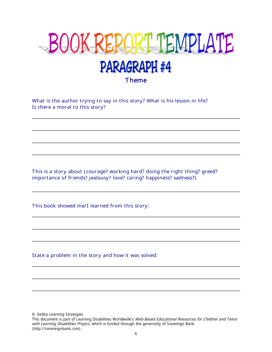 Book Report Template - Sedita Learning Strategies, Page 6