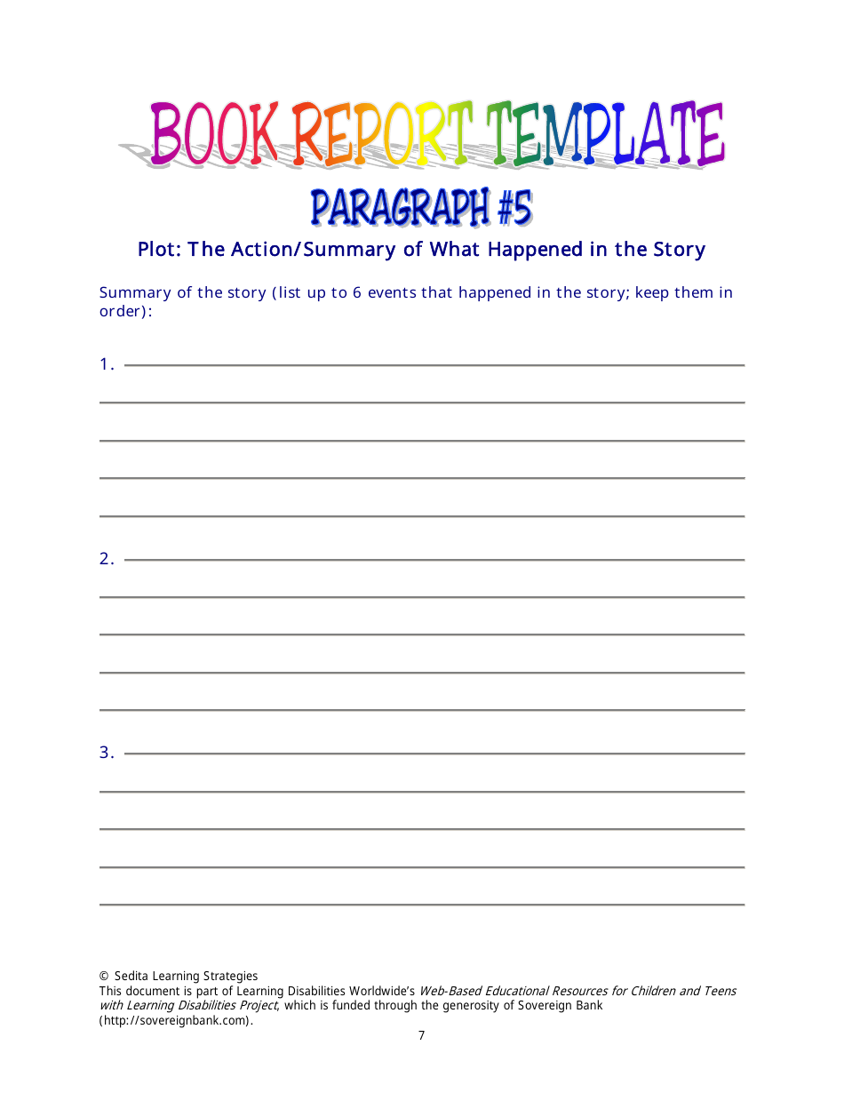 Book Report Template - Sedita Learning Strategies, Page 7