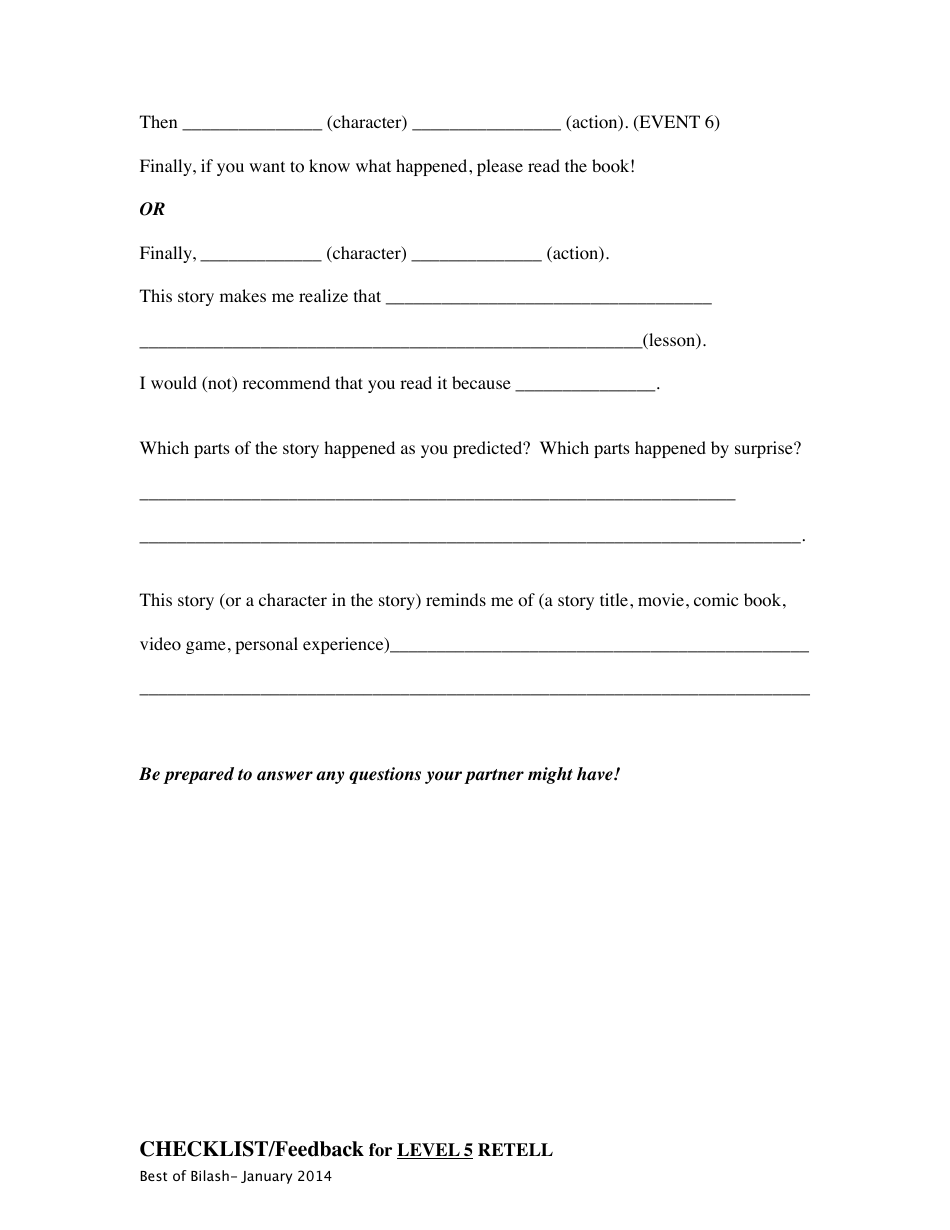 Reading and Retell Templates, Page 14