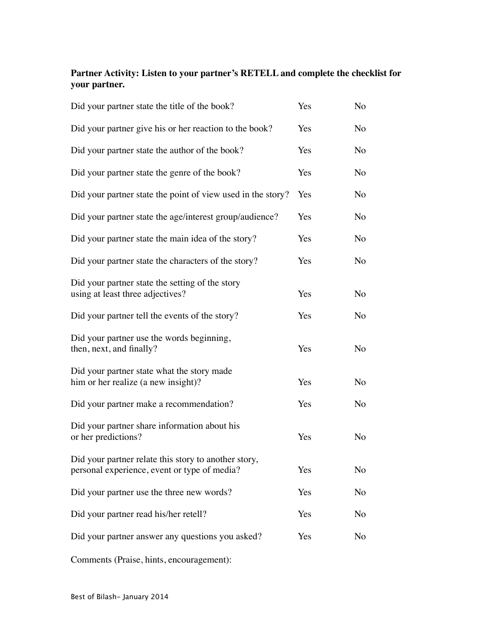 Reading and Retell Templates, Page 15
