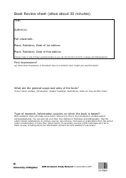 Document preview: Book Review Sheet Template