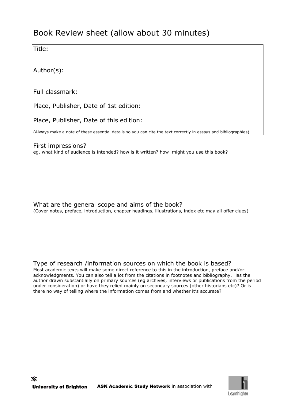 Book Review Sheet Templatedoc preview