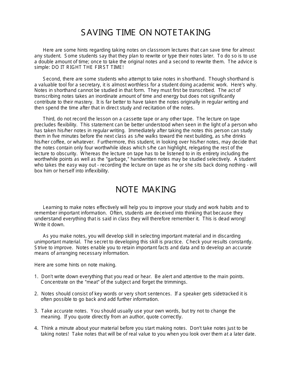 Lesson Plan for Note Taking - Academic Skills Center, Page 4