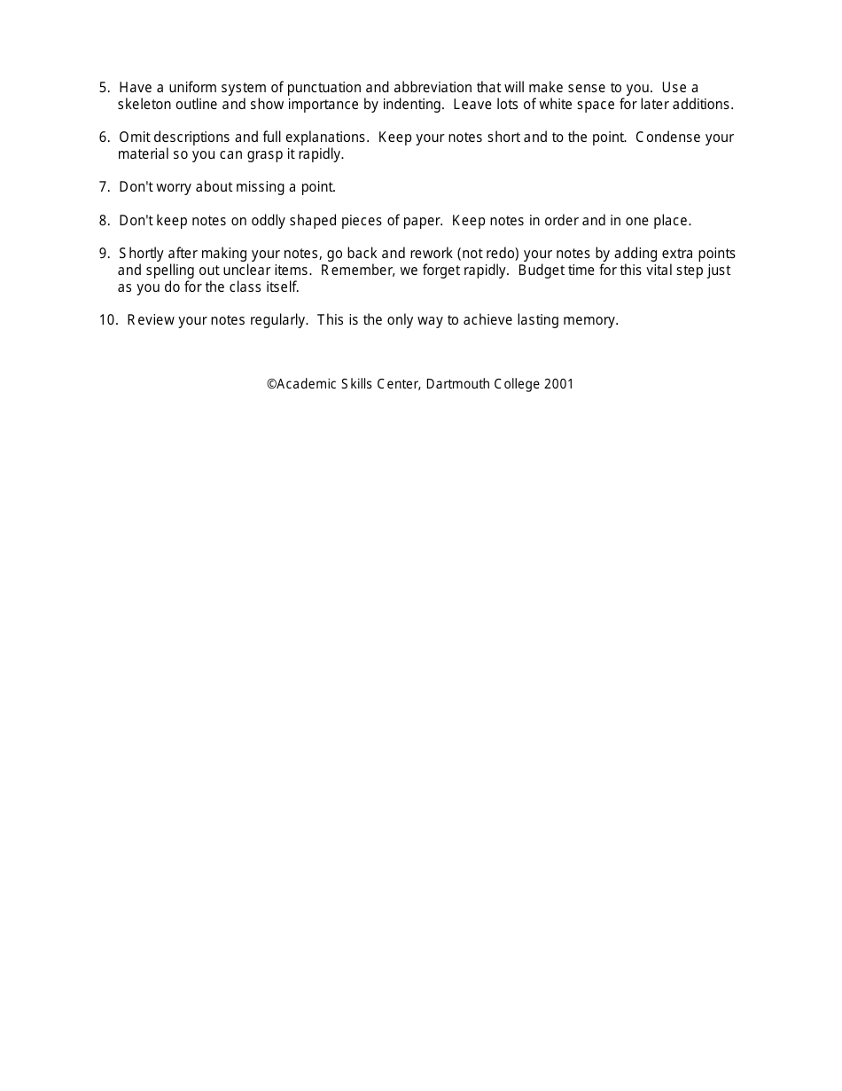 Lesson Plan for Note Taking - Academic Skills Center, Page 5