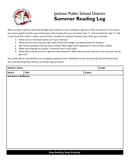 Summer Reading Log Document Preview