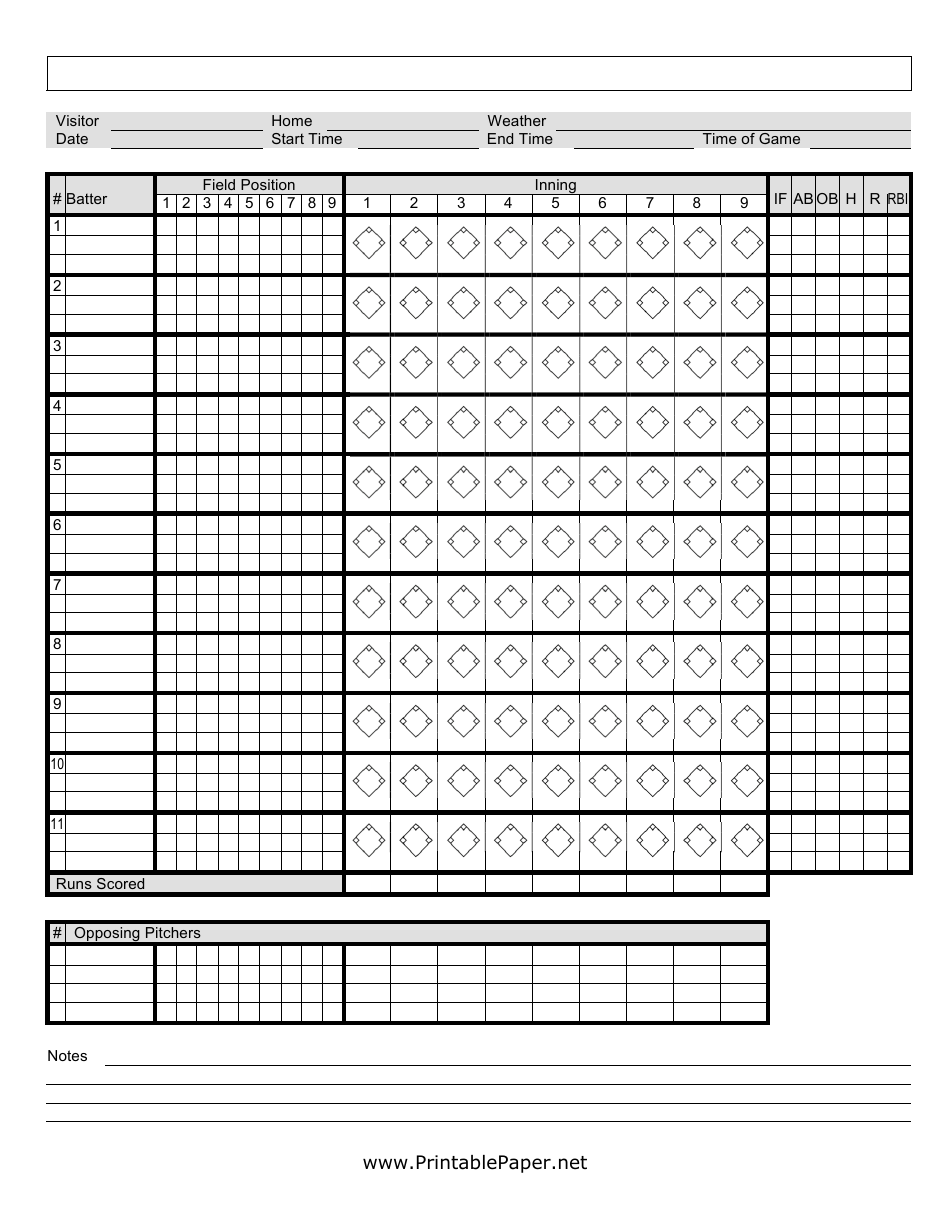 Youth Baseball Score Sheet Template, Page 1