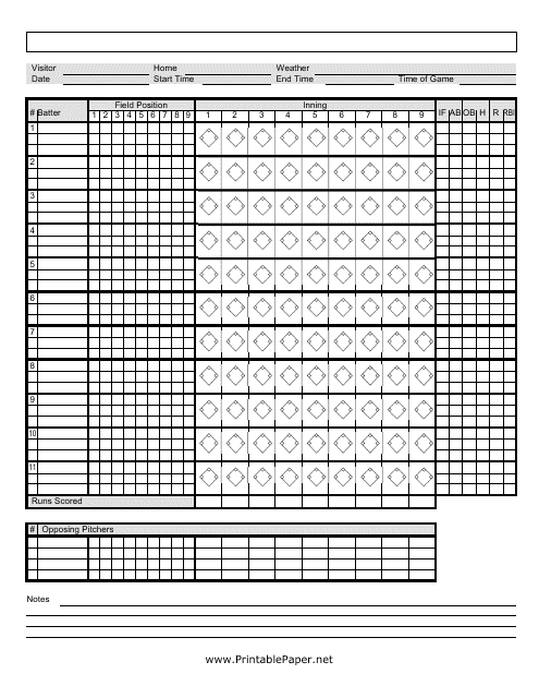 Youth Baseball Score Sheet Template