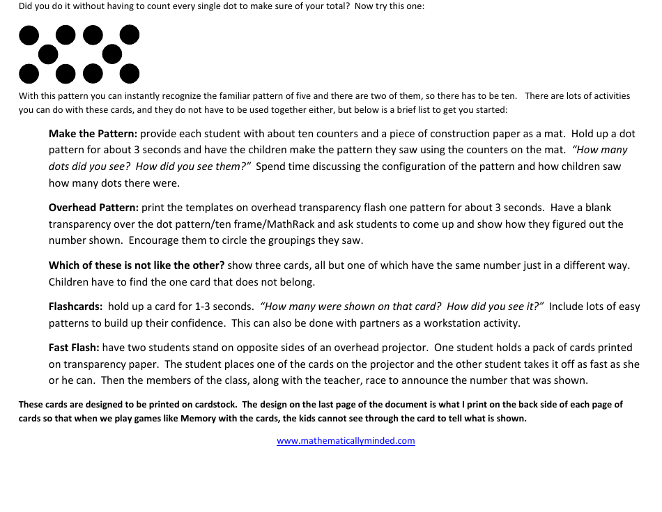Dot Pattern / Ten Frame / Mathrack Card Templates, Page 2