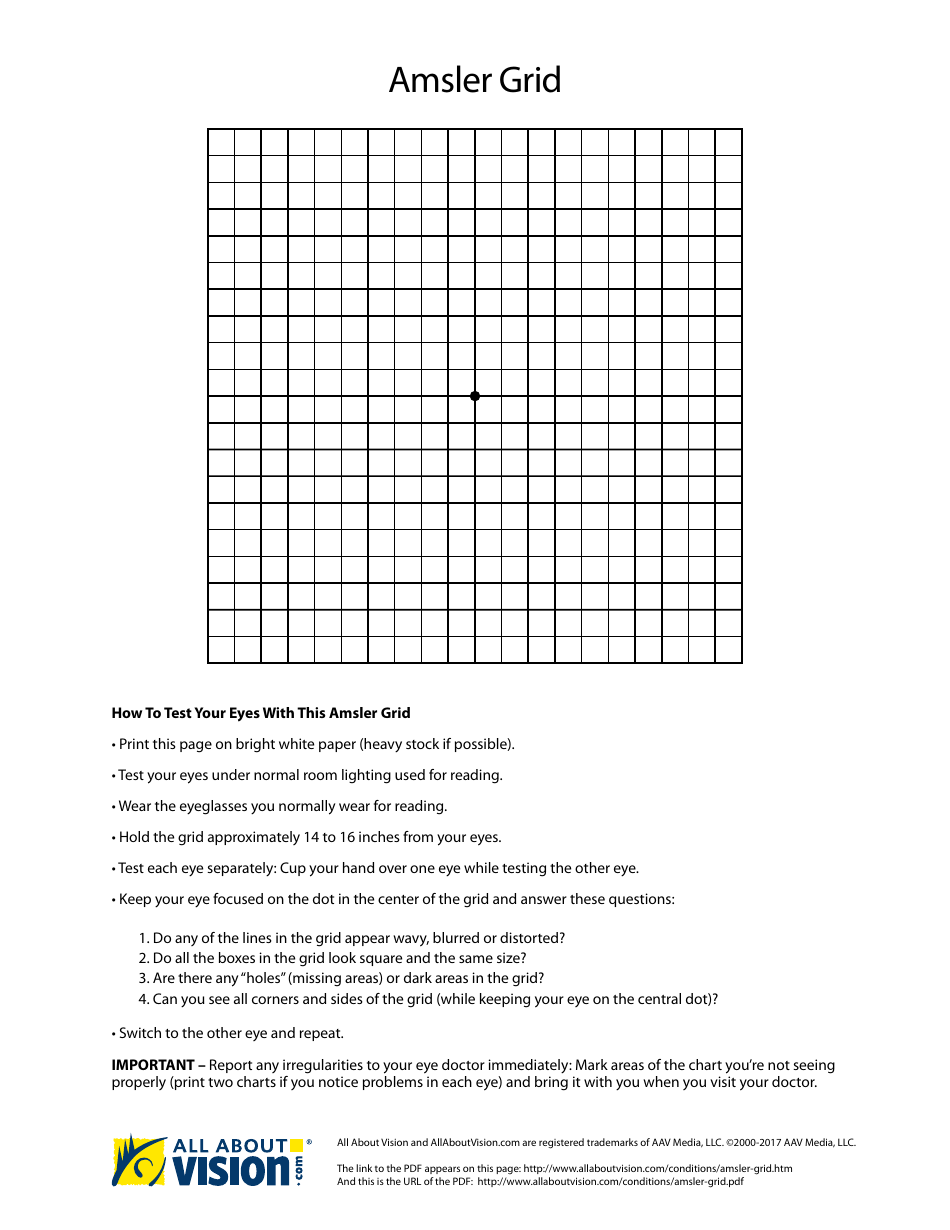 Amsler Grid Template - Visual Chart for Eye Testing