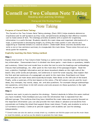Document preview: Cornell or Two Column Note Taking Reading and Learning Strategy - Ireland