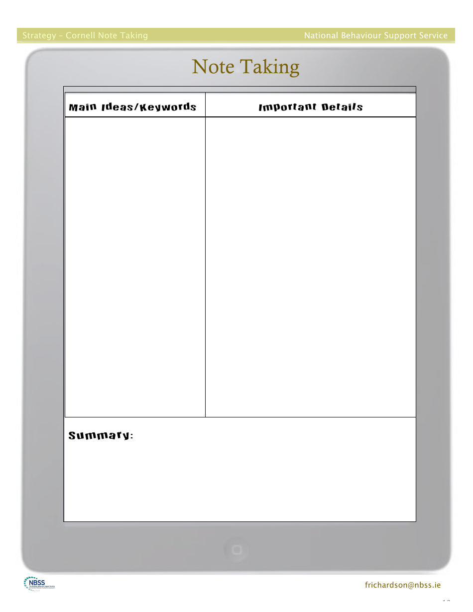 Ireland Cornell Or Two Column Note Taking Reading And Learning Strategy