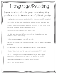 First Grade Readiness Packet, Page 2