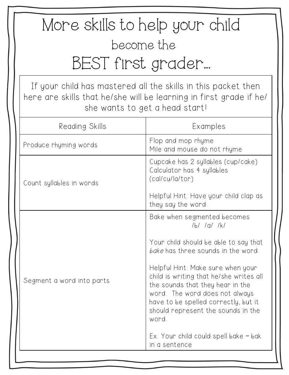 First Grade Readiness Packet, Page 7