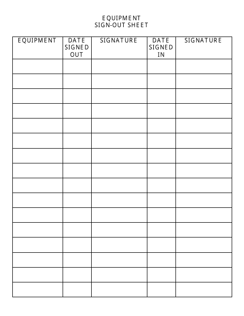 Equipment Sign-Out Sheet Template - Big Table Download Pdf