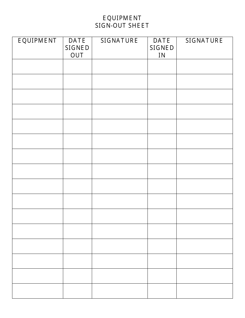 Equipment Sign-Out Sheet Template - Big Table, Page 1