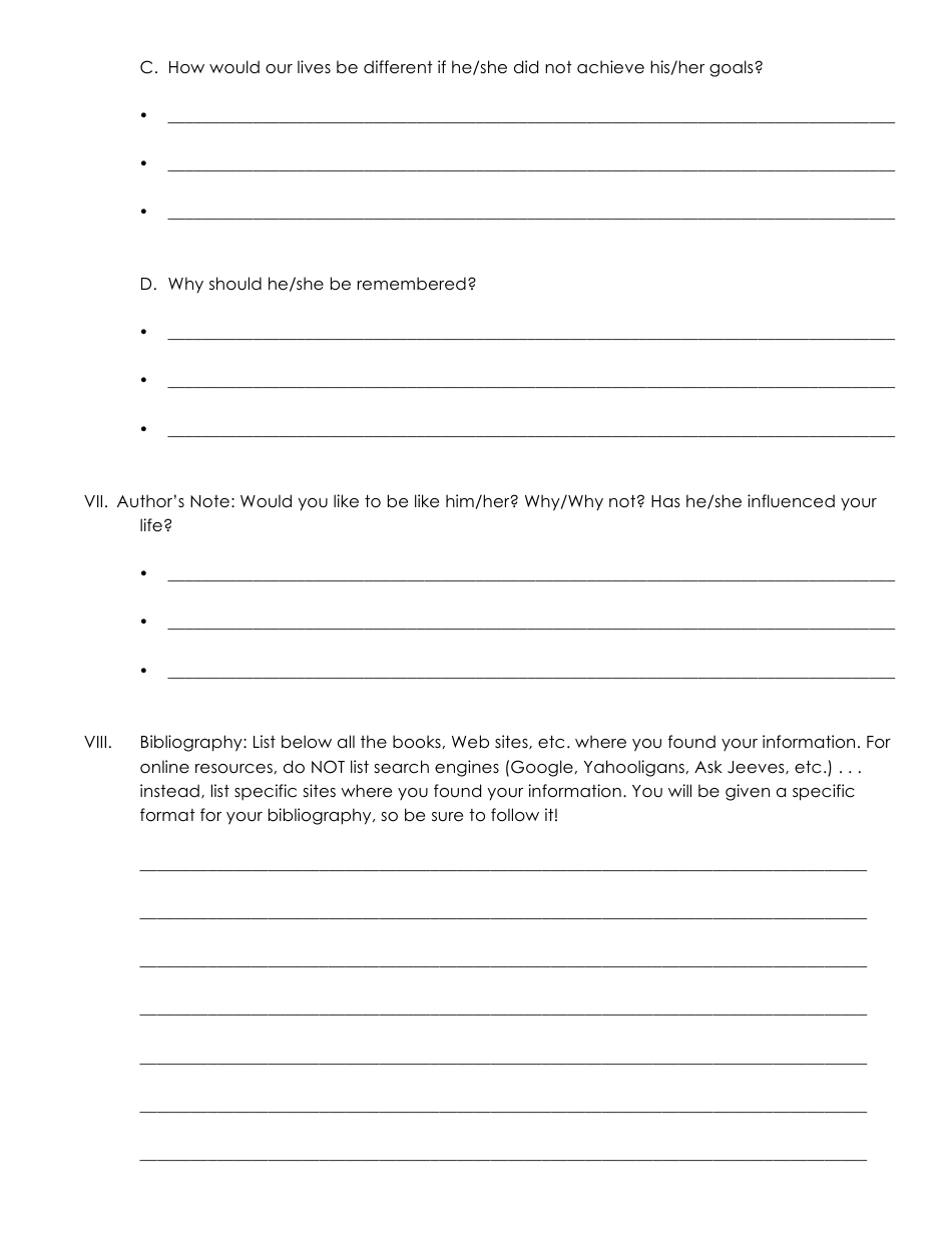 Fifth Grade Biography Project Download Printable PDF | Templateroller