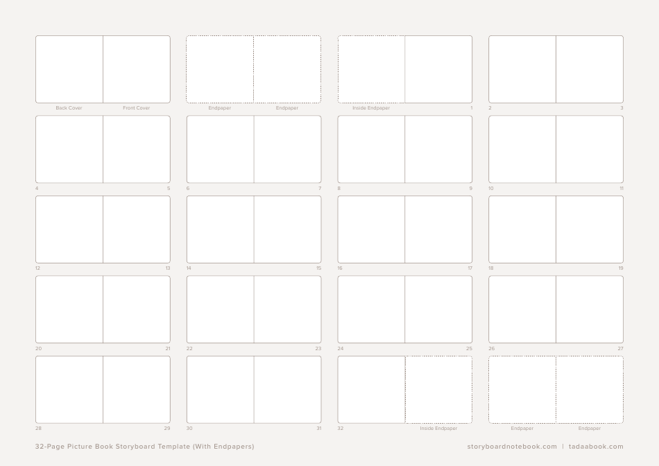 32-page Picture Book Storyboard Template (With Endpapers), Page 1