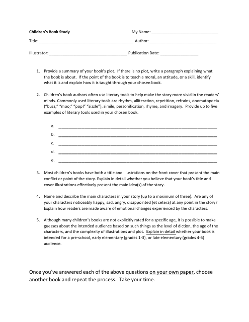 Children's Book Study Template Preview