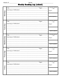 Weekly Reading Log Templates, Page 2