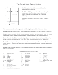 Document preview: The Cornell Note Taking System Template