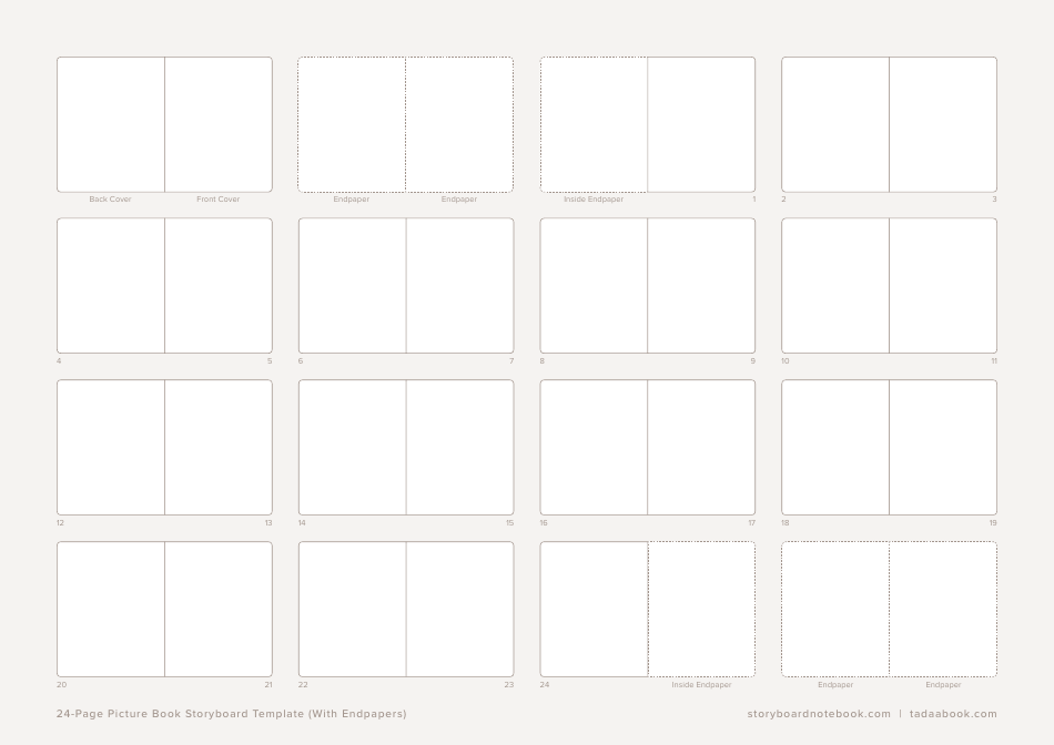 24-page Picture Book Storyboard Template (With Endpapers), Page 1